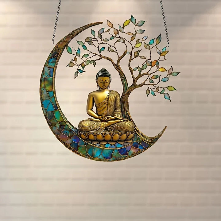 Einzigartiger Buddha Sonnenfänger aus Acrylglas, perfekt als spirituelle Wandkunst oder Fensterdekoration.