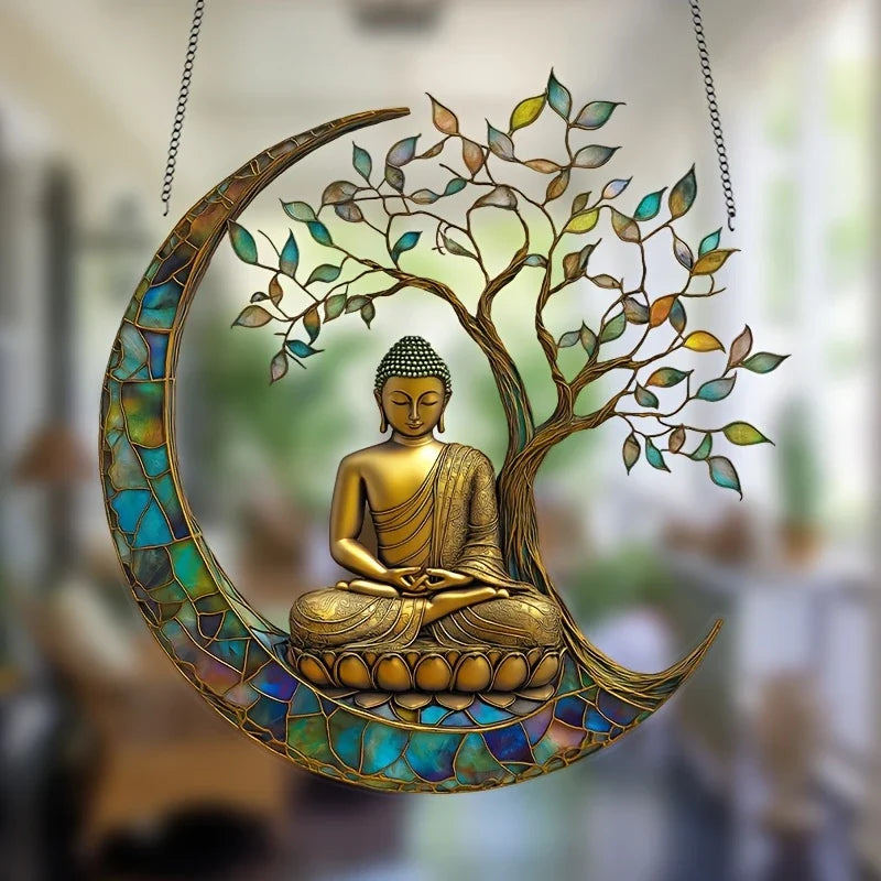 Dekorativer Buddha Acryl Sonnenfänger; eine Zen Geschenkidee für Wohnkultur und meditative Momente.