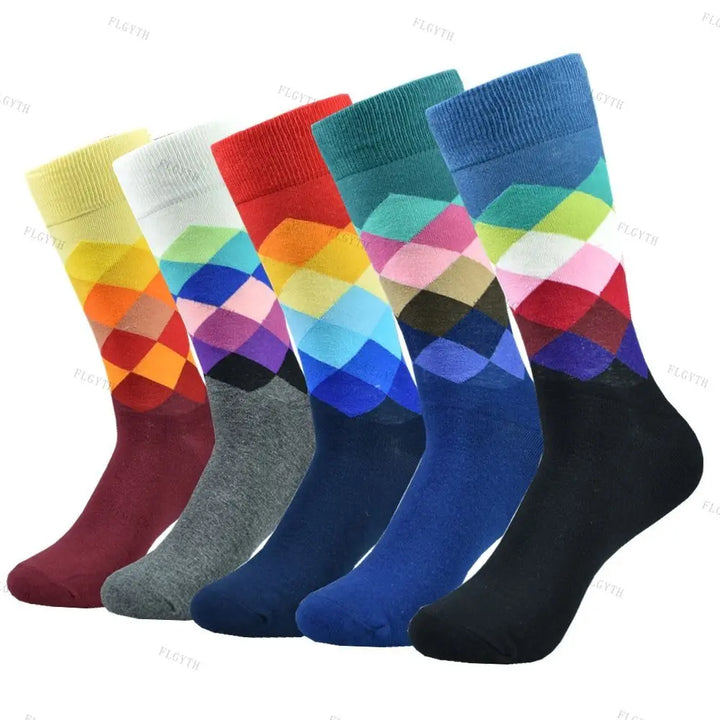 Elegante und farbenfrohe Herren Socken im 5er-Pack. Robustes Sockenset für Herbst Winter, Größen 40-46.