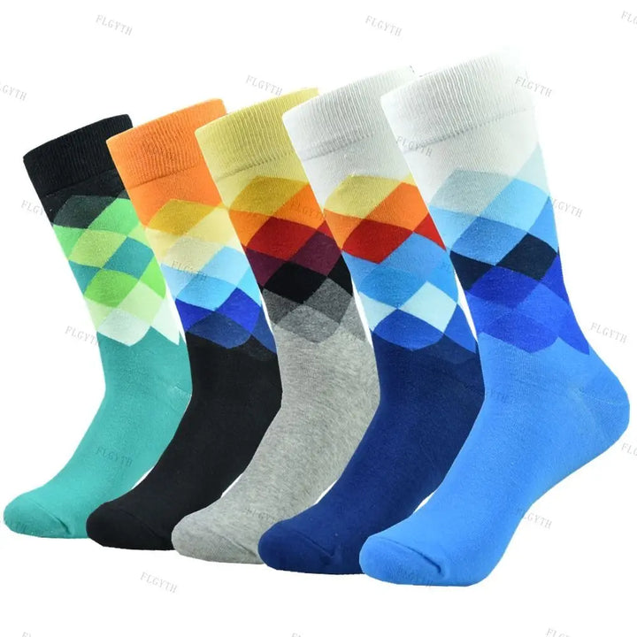 Präsentiertes 5er-Pack: Bunte Herren Business- & Freizeitsocken. Modische Herbst Winter Socken, Gr. 40-46.
