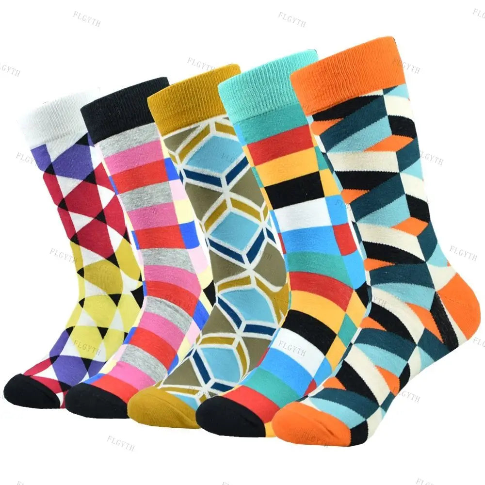 Herbst Winter Socken für Herren, 5 Paar bunte Designs. Komfortable Freizeitsocken & Businesssocken, 40-46.