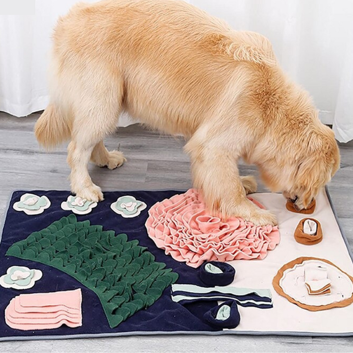 Bunte Hunde Schnüffelmatte als interaktives Intelligenzspielzeug für Geruchstraining & Slowfeeder.