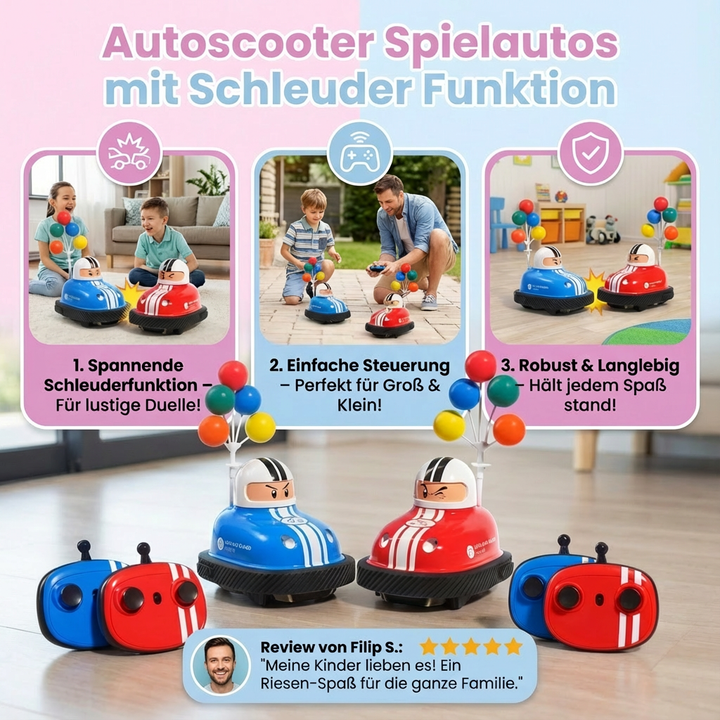 Set aus mehreren farbigen Kinder Autoscooter Spielautos, ideal für interaktiven Spielspaß und spannende Rennen.