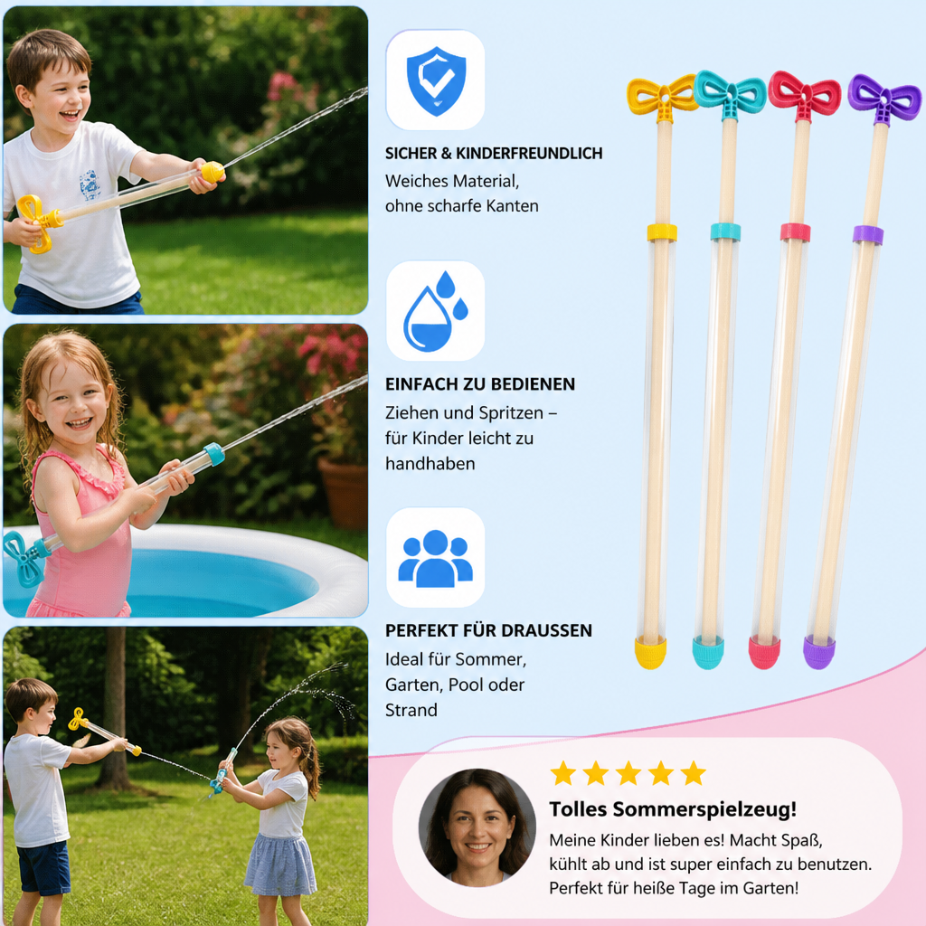 Ergonomischer Zieh-Blaster Wasserpistole für Kinder, ideal für aktive Wasserschlachten und Outdoor-Spiel.