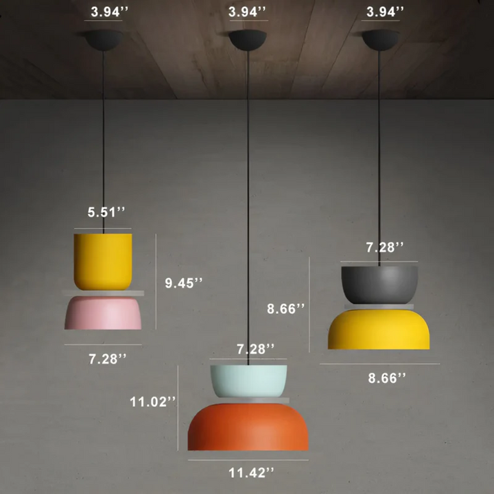 Moderne Wohnzimmerlampe: Bunte Macaron LED Pendelleuchte, farbenfroh.
