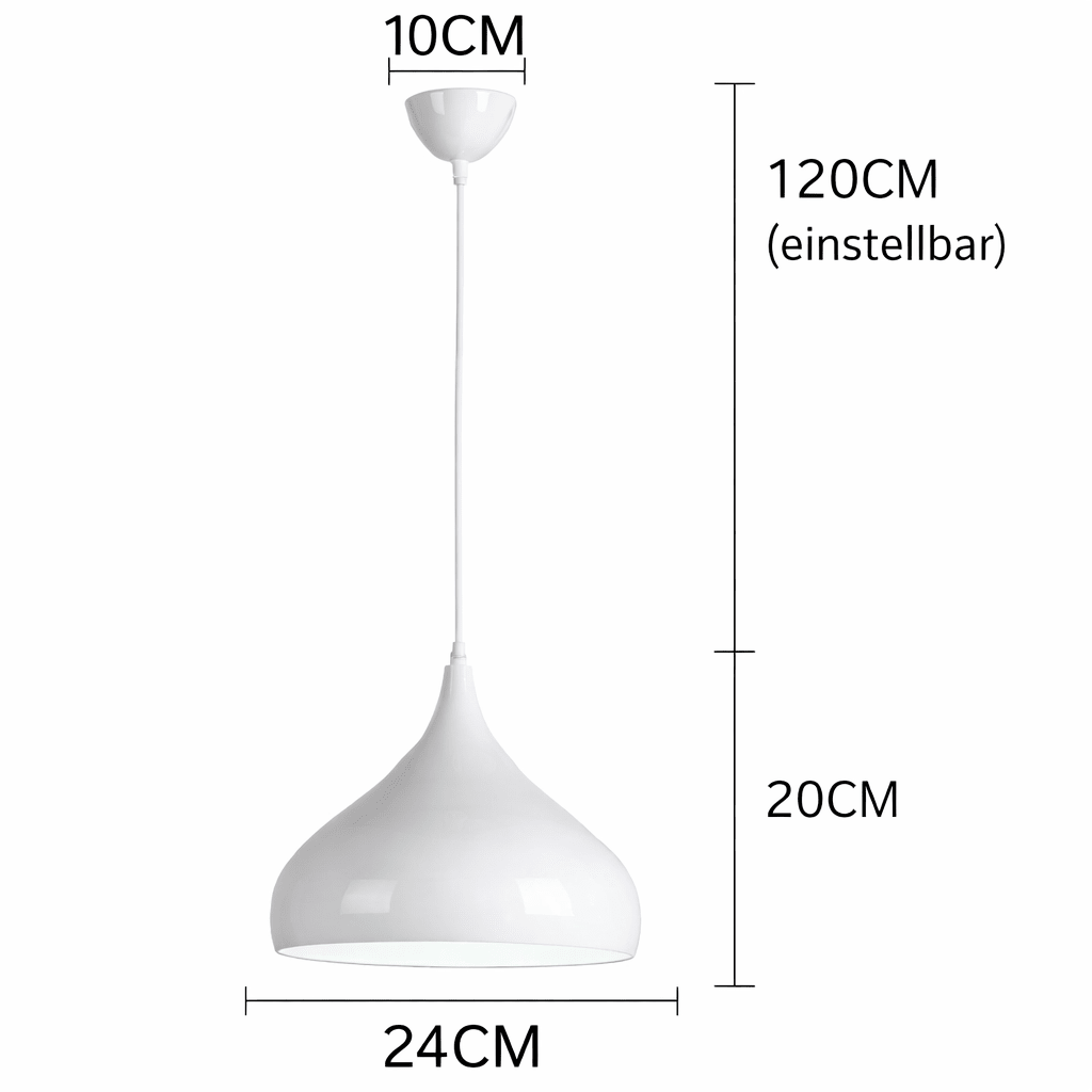Schlichte bunte nordische Pendelleuchte. Moderne, minimalistische Hängelampe aus Metall. Perfekt für Küchenbeleuchtung.