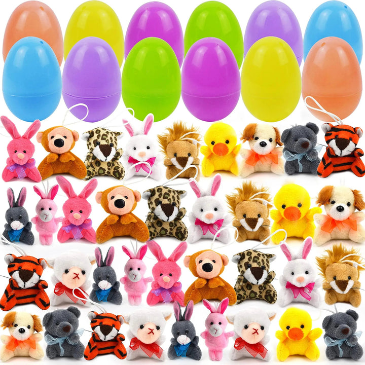 Spielzeug für Ostern: Attraktive Überraschungseier, gefüllt mit kleinen Plüschtieren, ein tolles Kindergeschenk.