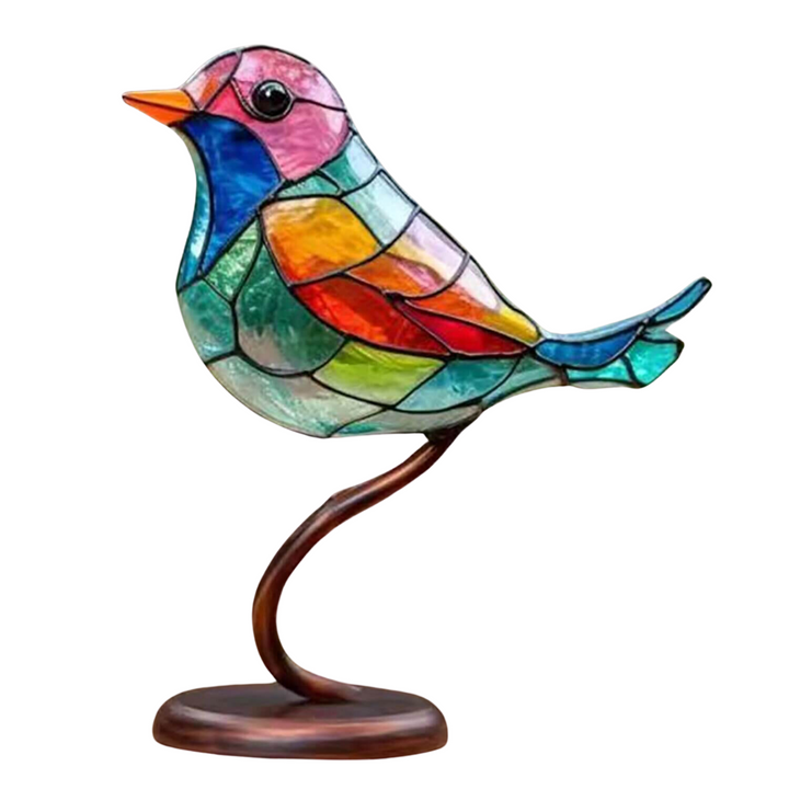 Bunte Vogel Skulptur aus Kunstharz, handgefertigt. Stilvolle Dekoration für Zuhause und Büro.