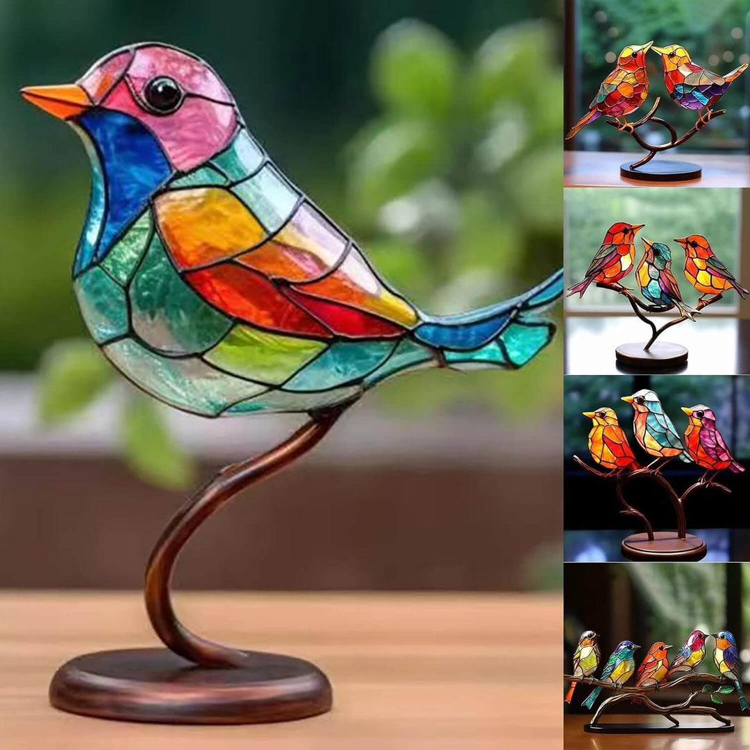 Bunte Vogel Skulptur als moderne Deko. Handgefertigtes Kunstharz Objekt, bringt Farbe ins Zuhause.