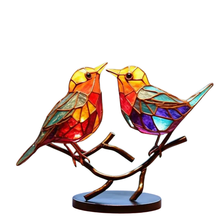 Handgefertigte bunte Vogel Skulptur aus Kunstharz. Perfekte Tischdekoration, Natur Design.