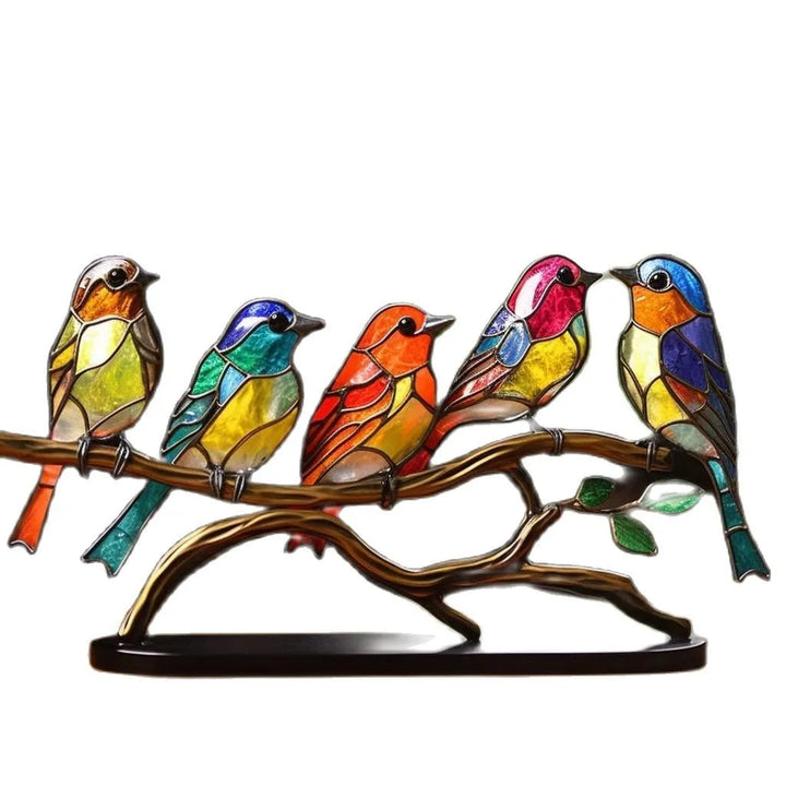 Lebendige bunte Vogel Skulptur. Moderne Kunstharz Deko, ideal für Schreibtisch oder Regal.