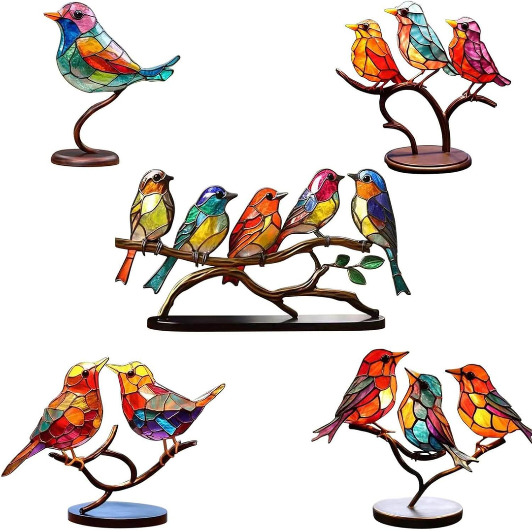 Bunte Vogel Skulptur im Natur Design. Handgefertigt aus Kunstharz, stilvolle Geschenkidee.