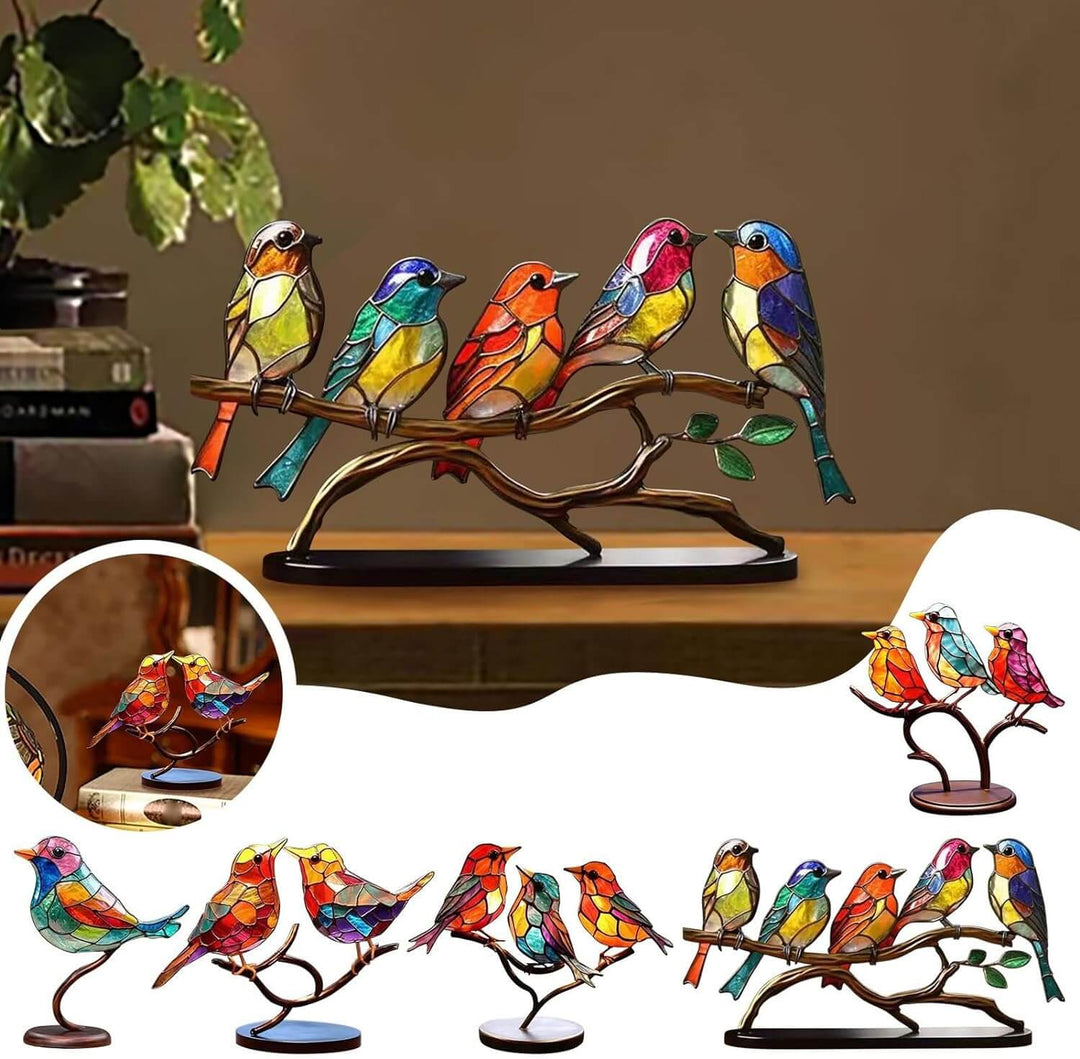 Auffällige bunte Vogel Skulptur als Blickfang. Elegantes Kunstharz Dekoobjekt für jeden Raum.
