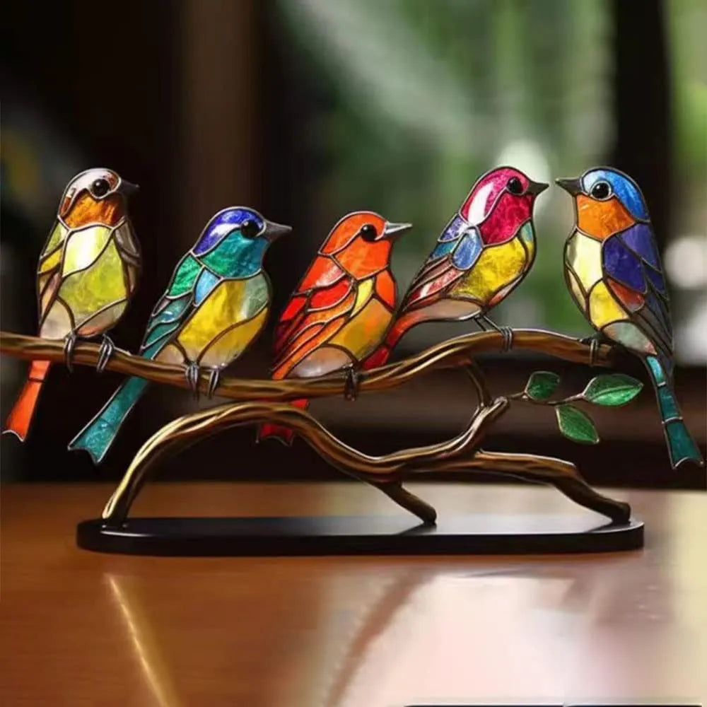 Handgefertigte bunte Vogel Skulptur aus Kunstharz. Wohnaccessoire mit charmantem Natur Design.