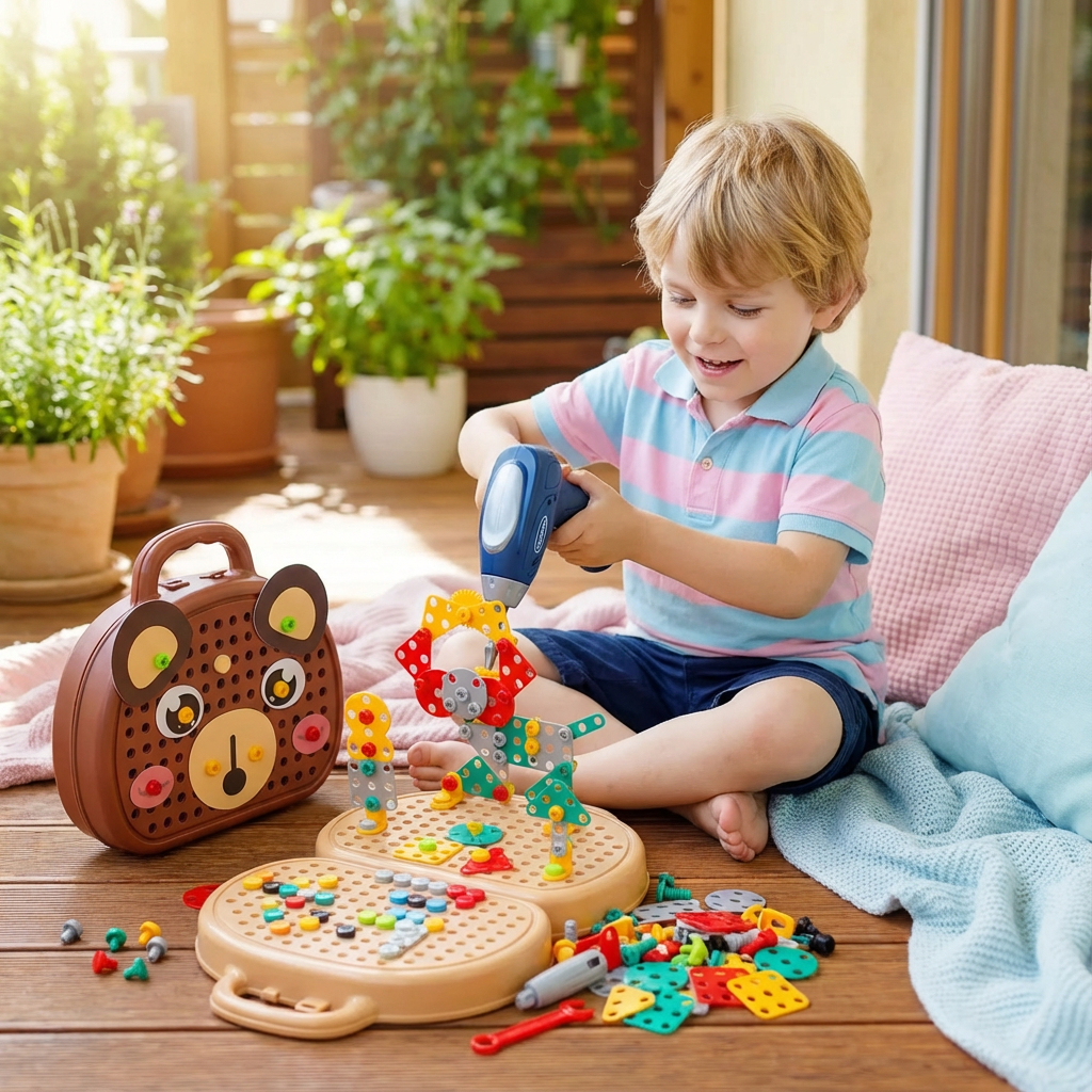 Holzspielzeug Werkbank für Kinder. Komplettes Werkzeugset, fördert logisches Denken & Rollenspiel.