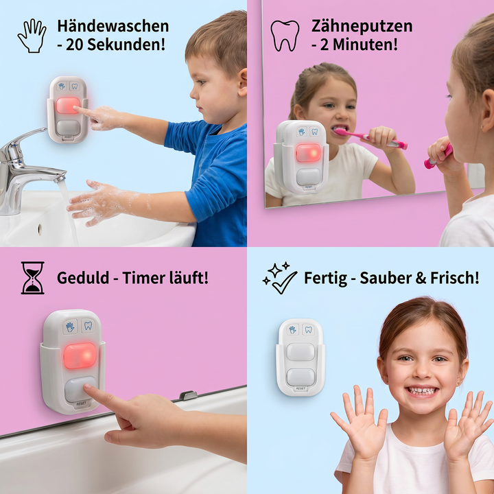 LED Hygiene Timer mit Lichtanzeige für Kinder. Macht Händewaschen & Zähneputzen zum Spaß im Badezimmer.