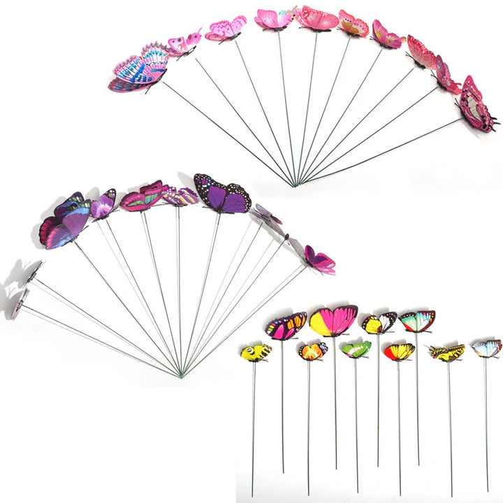 Set aus 10 farbenfrohen Schmetterlings-Gartensteckern, wetterfest und langlebig, perfekt für Frühlings-Gartendeko.