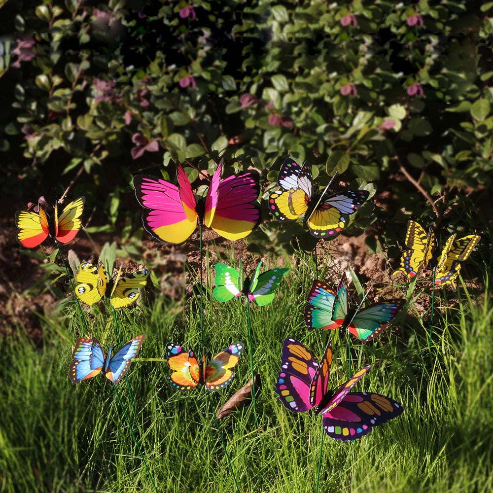 Vielseitige bunte Schmetterlings-Gartenstecker, 10er Set für Balkondeko, Blumentöpfe & Außendeko das ganze Jahr.