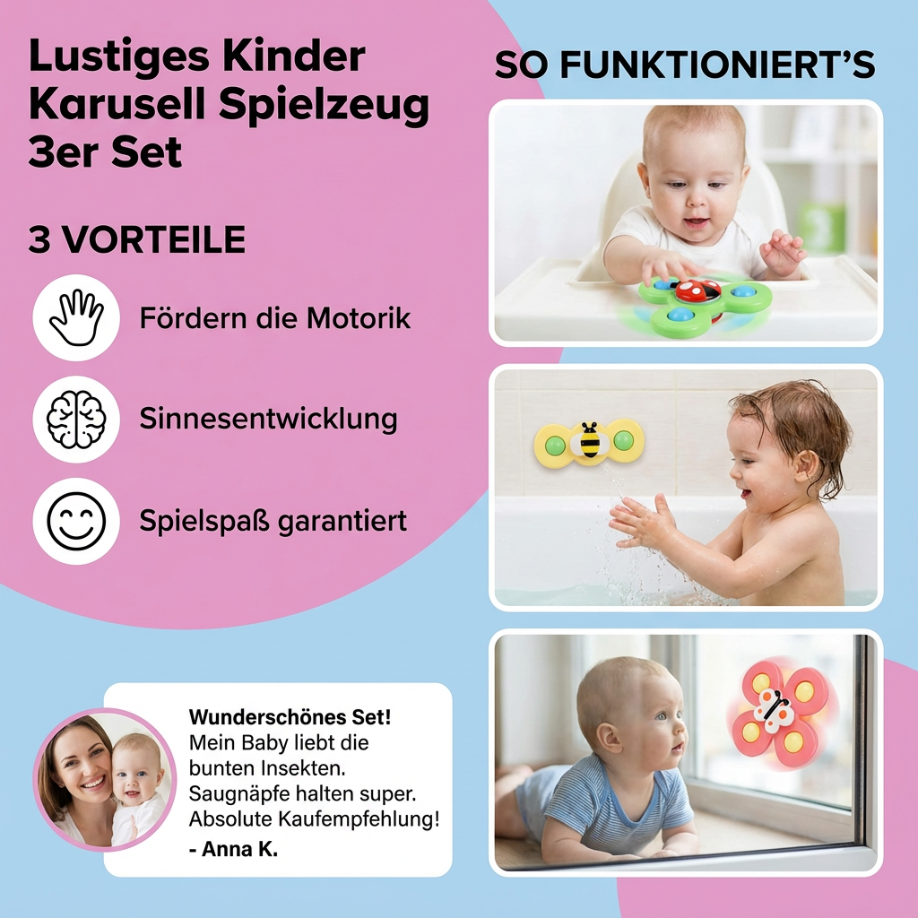 Motorikförderndes Kleinkinderspielzeug Karussell-Set, sichere und bunte Geschenkidee für Babys.