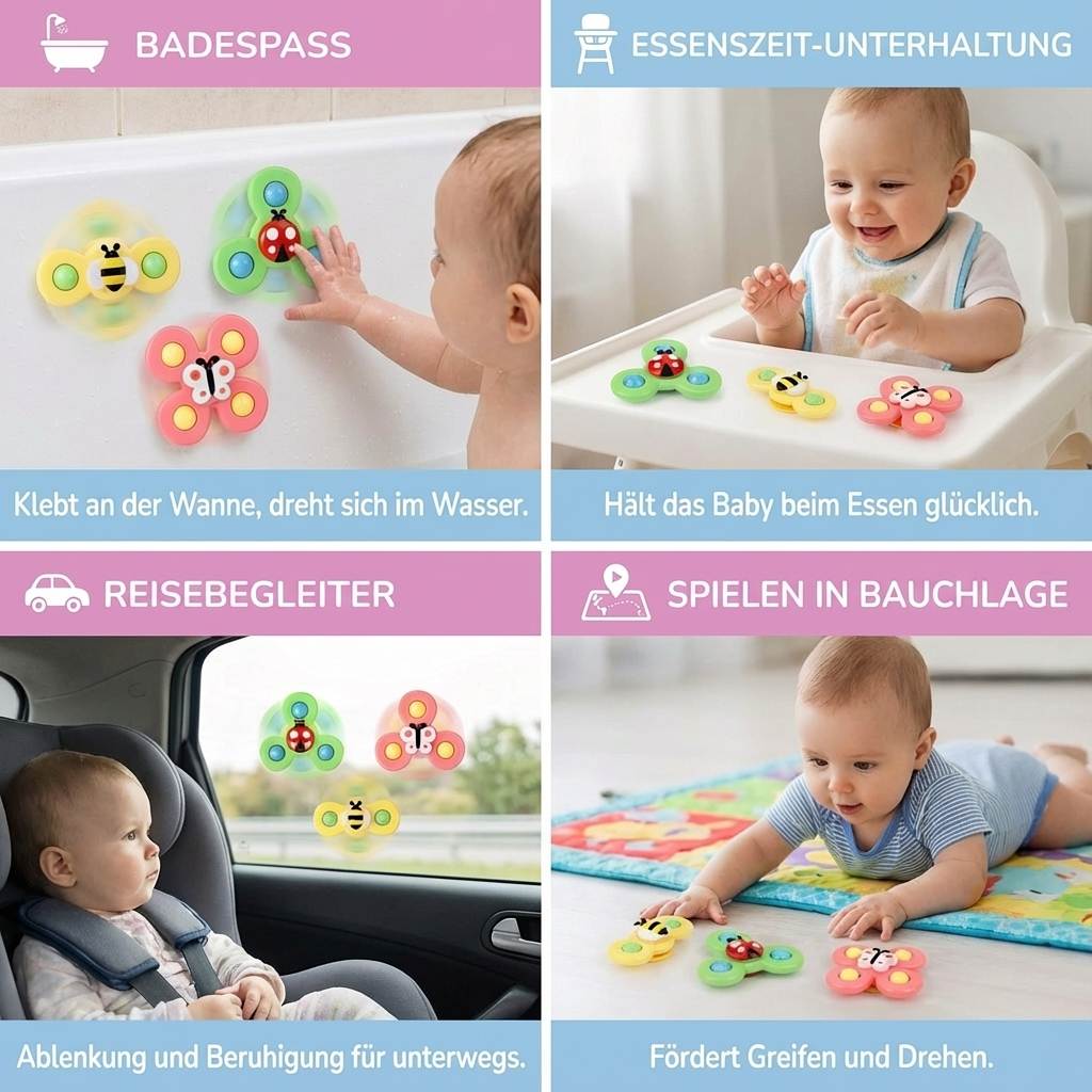 Lustiges 3-teiliges Spielzeugset: Kinderkarussell, bunt und motorikfördernd, ideales Lernspielzeug für Babys.