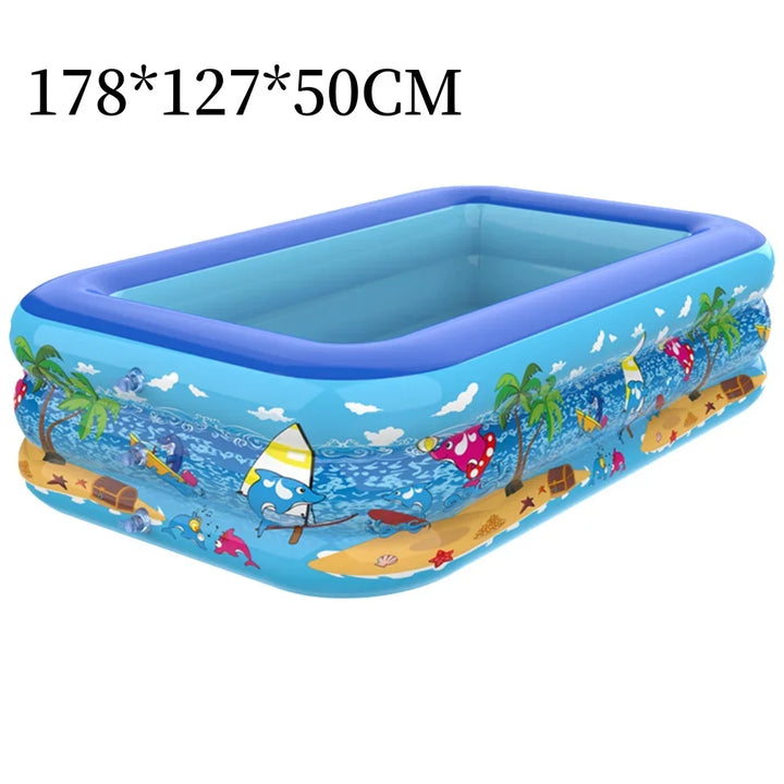 Outdoor-Kinderpool aufblasbar, bunter Cartoon-Stil, leicht aufzubauen für erfrischenden Spaß auf Balkon & im Garten.