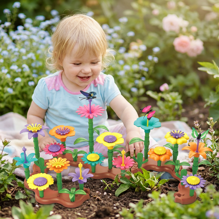Blumen basteln Spiel: Kreatives Blumen-Steckspiel aus robustem Kunststoff, inspiriert zum freien Gestalten.