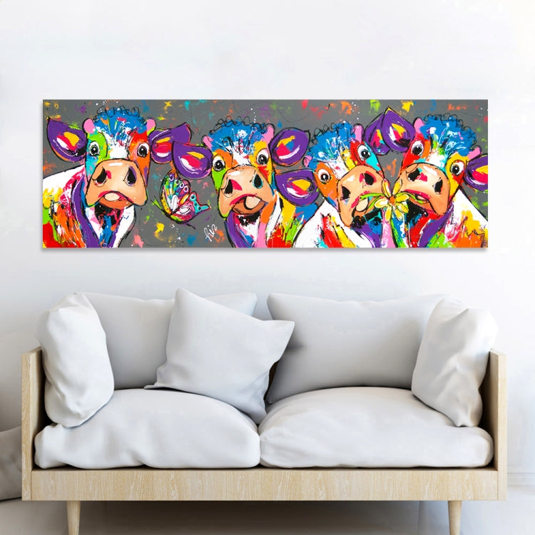 Tierkunst Leinwandbild bunte Kühe. Lebendiger HD Druck, gerahmt, ideal für moderne Wanddekoration.