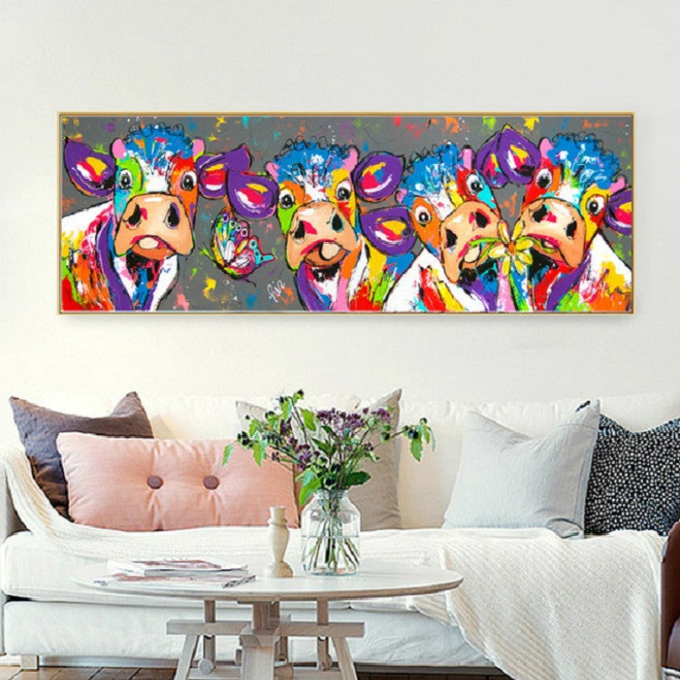 Leinwandbild bunte Kühe, hochwertiger HD Druck. Gerahmte Tierkunst für moderne, farbenfrohe Wohnkultur.