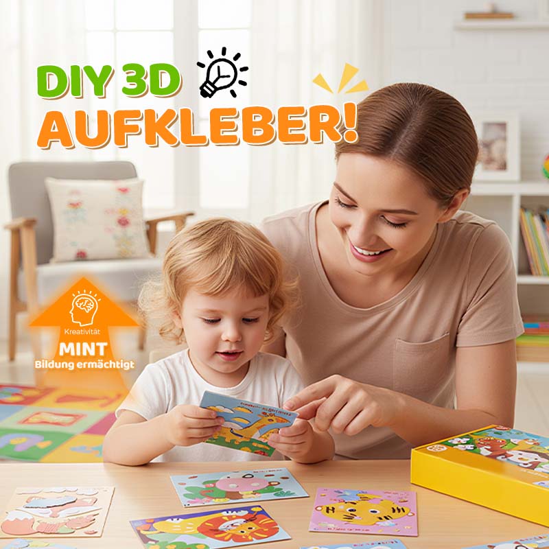 Buntes Kinder 3D Sticker-Set aus EVA-Schaum für kreativen Bastelspaß & Feinmotorik-Lernspiel. 