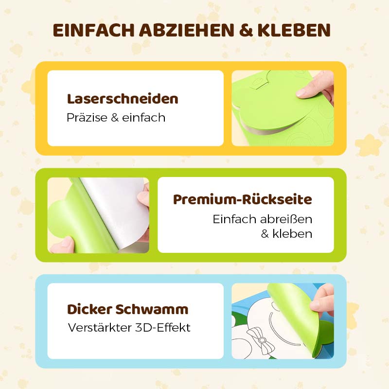 Feinmotorik-Lernspiel: Buntes 3D Sticker-Set für Kinder, bildschirmfreier Bastelspaß zu Hause. 