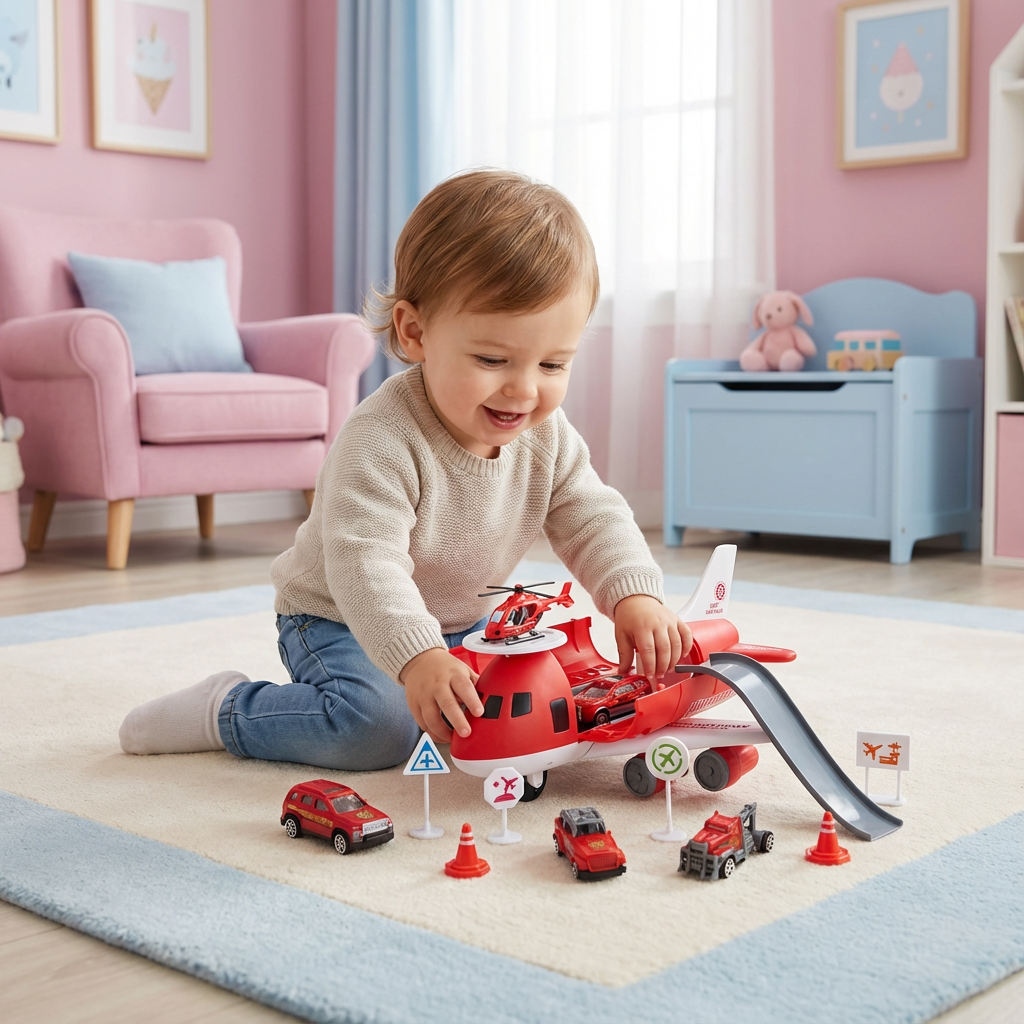 Buntes Kinder Flugzeug & Fahrzeug Spielset für fantasievolles Rollenspiel und Abenteuer, ideal für Kleinkinder.