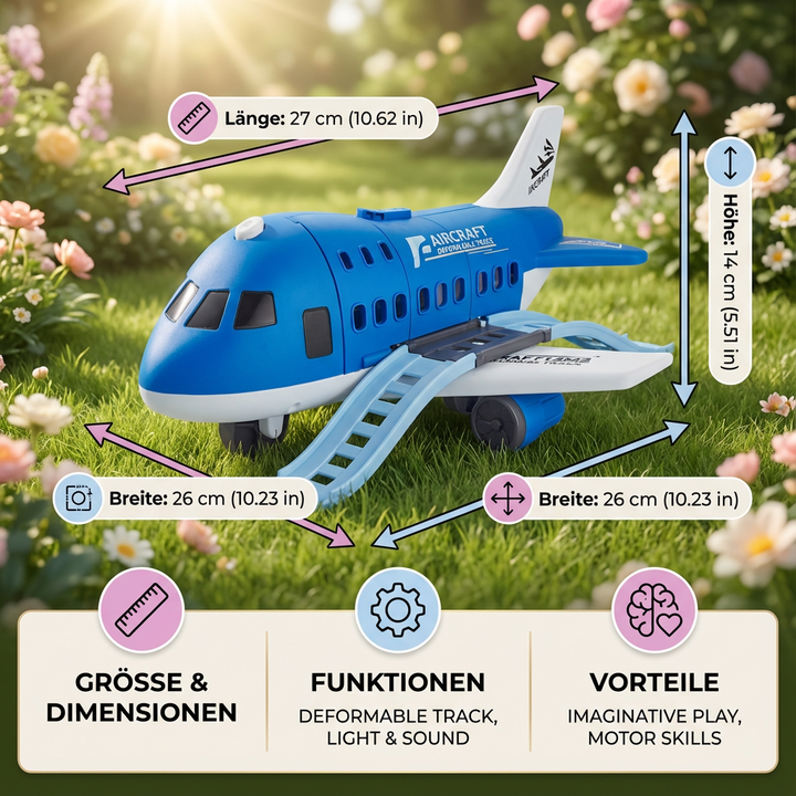 Hochwertiges Flugzeug- und Fahrzeug-Spielzeugset für Kinder, fördert Motorik, Fantasie und Abenteuer.