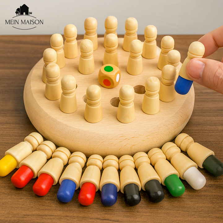 Buntes Kinder Memory-Spiel aus Holz zur Förderung von Intelligenz und Konzentration ab 3 Jahren.