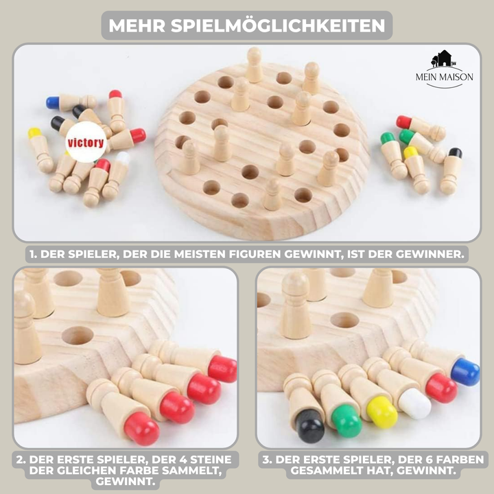 Set des Kinder Memory-Spiels aus Holz mit farbigen Bildern, ideal zur Intelligenzförderung für 3-Jährige.