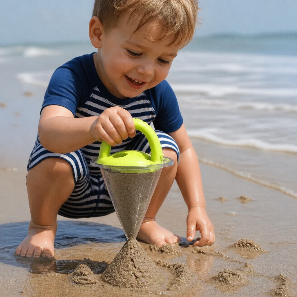 Kreatives Sommerspielzeug: Sand Trichter für Kinder, fördert Fantasie und Motorik im Sandkasten.