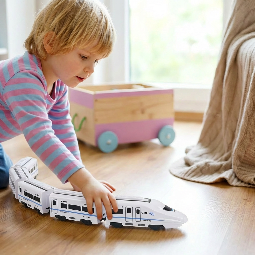 Buntes Lernspielzeug 'Kluger Ketten Zug' für Kinder, fördert Motorik & Kreativität; pädagogischer Spielzeugzug.