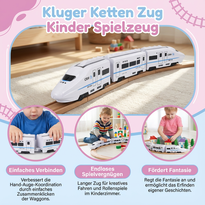 Pädagogisches Kinderspielzeug 'Kluger Ketten Zug', bunt & interaktiv, regt Kreativität & Entwicklung an.