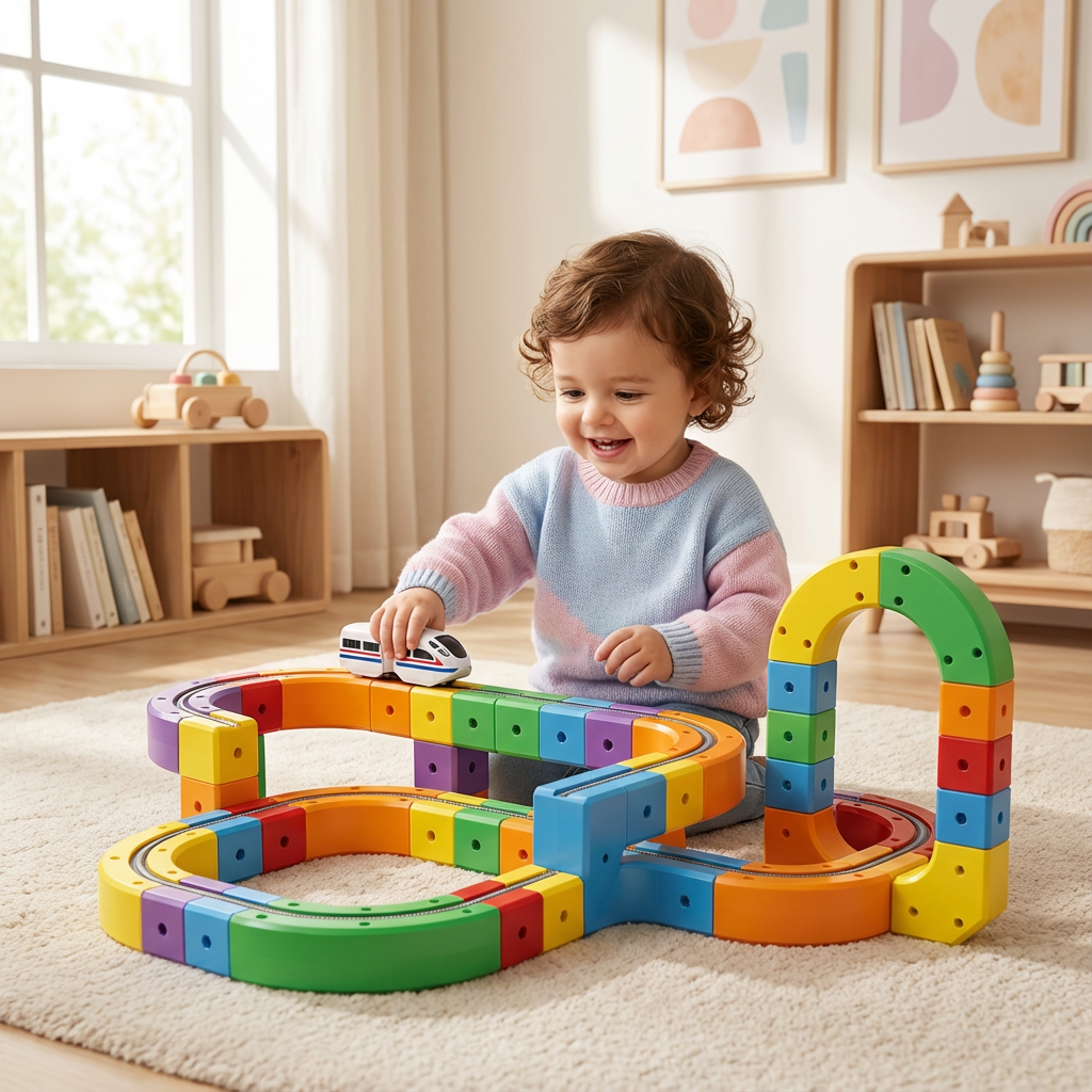 Buntes Magische Würfel Schienen Bahn Kinderspielzeug für kreatives Bauen und Lernspaß, ideales Baustein-Set.