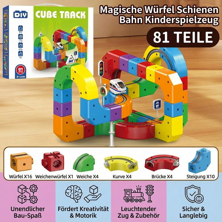 Pädagogisches Magische Würfel Schienen Bahn Lernspielzeug, ideal zur Entwicklung von Motorik und Problemlösung bei Kindern.