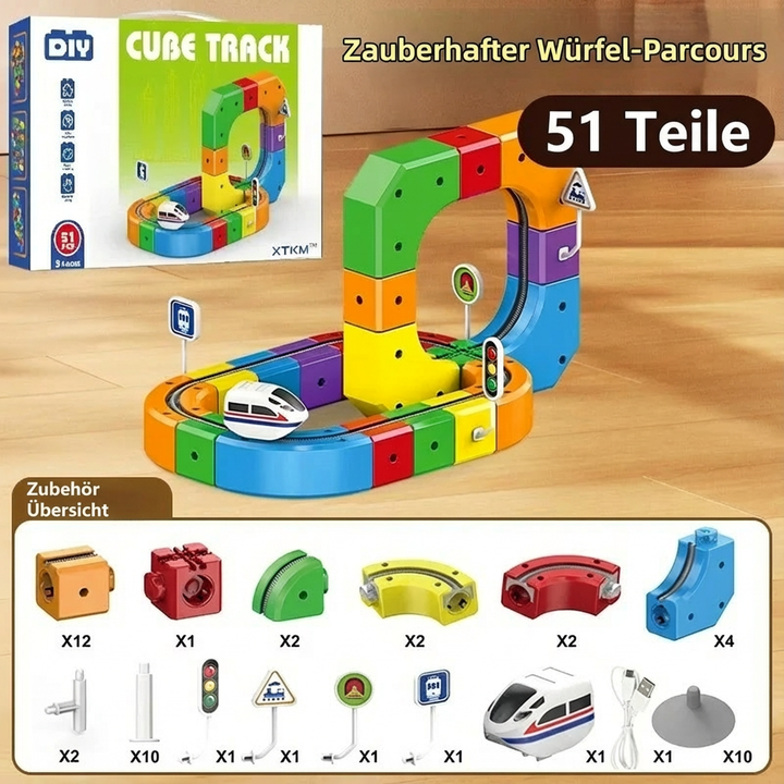 Kreativitätsförderndes Magische Würfel Schienen Bahn Spielzeug, inspiriert Kinder zu einzigartigen Konstruktionen.