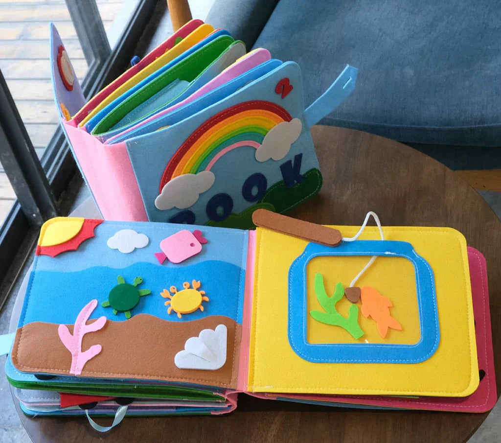 Montessori Filz-Lernbuch für Vorschulkinder. Interaktives Spielzeug zur Feinmotorikförderung und spielerischem Lernen.