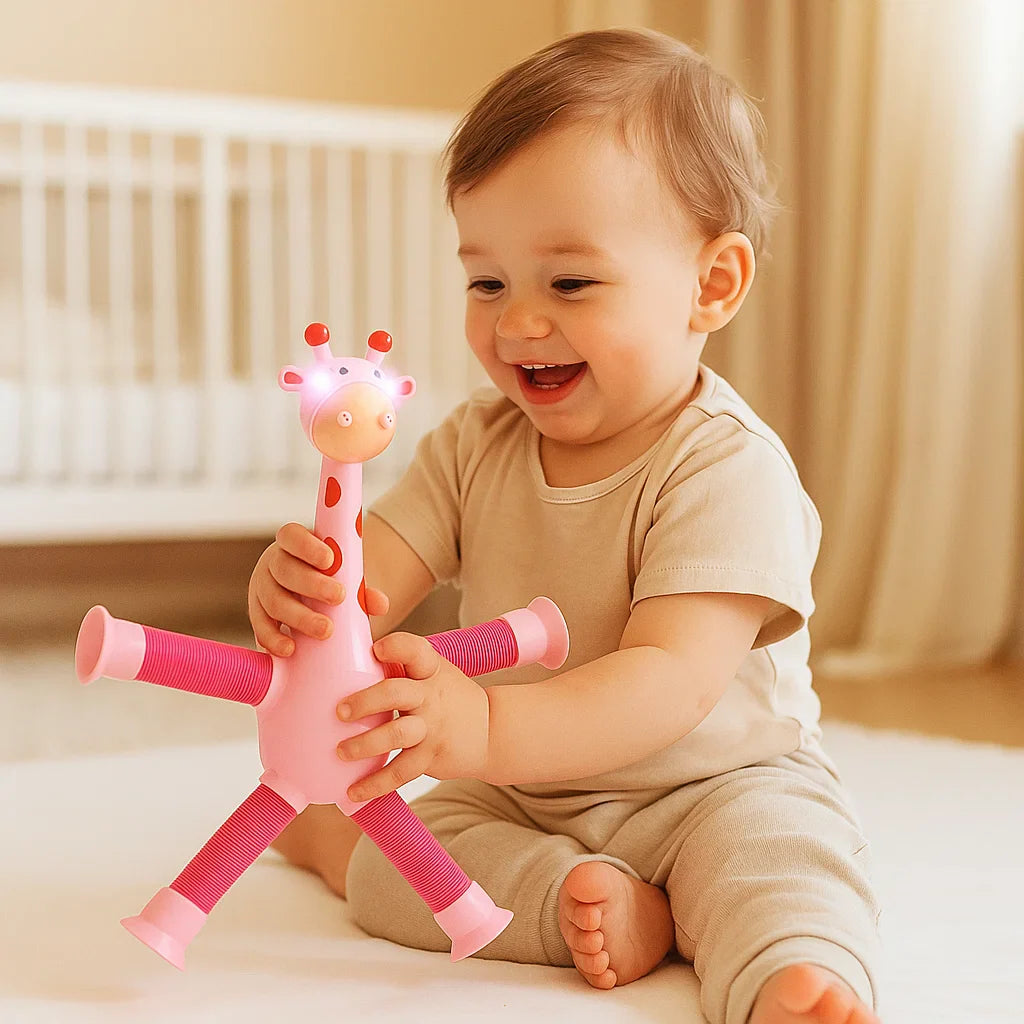 Buntes sensorisches Giraffen Babyspielzeug mit Saugnapf; Motorik & Lernspielzeug für Kleinkinder.