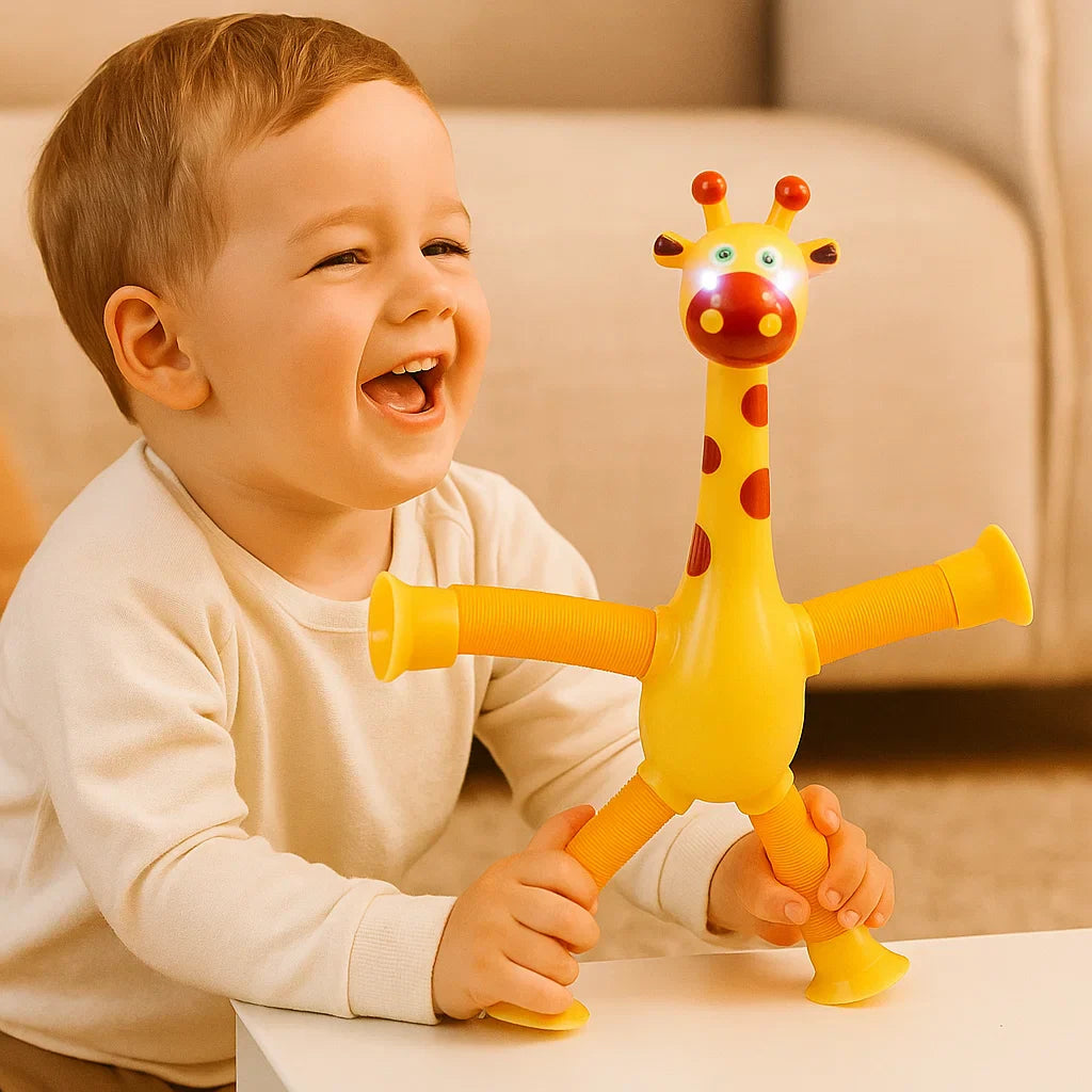Motorik Spielzeug Giraffe für Babys, mit Saugnapf, unterstützt die frühe Entwicklung und den Spieltrieb.