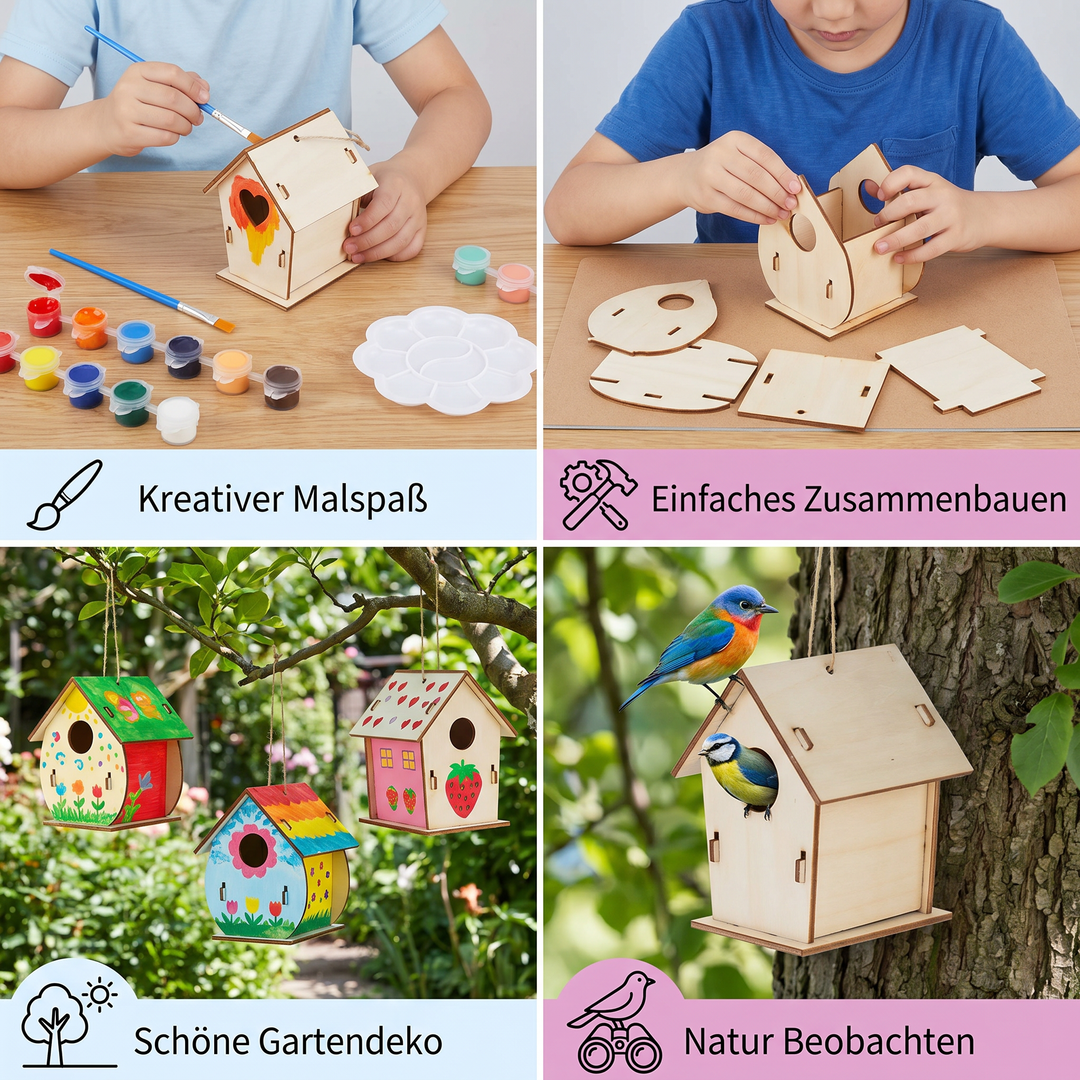 Malset für Kinder: Vogelhaus basteln & bemalen. Kreatives Spielzeug für farbenfrohe Kunstwerke.