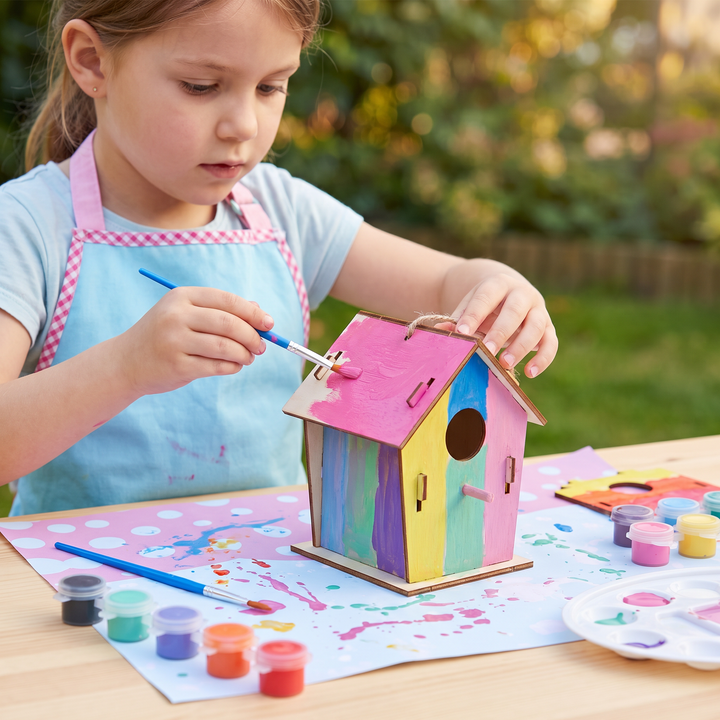 Buntes Vogelhaus Bastelset aus Holz für Kinder. DIY Malset, kreatives & umweltfreundliches Geschenk.