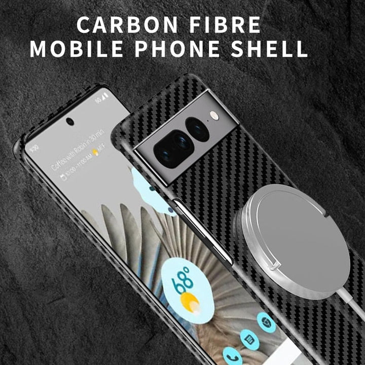 Stilvolle Carbon Handyhülle für Google Pixel 7 & 8 Modelle. Stoßfest, rutschfest und leichtgewichtig.