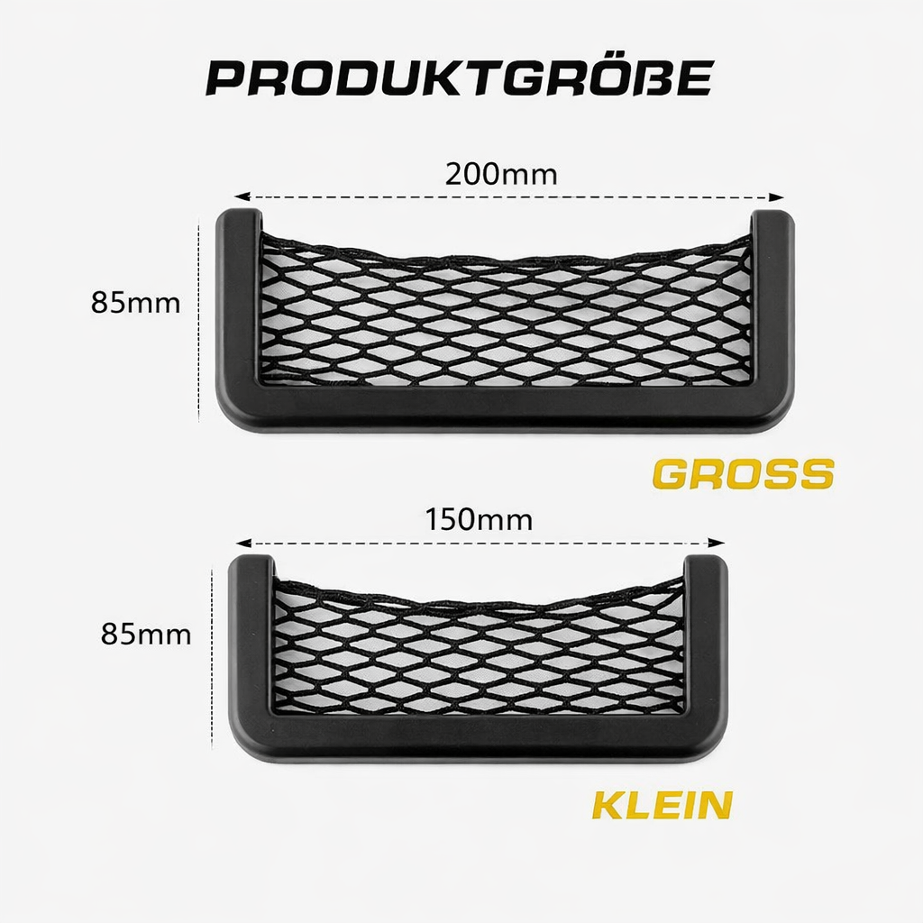 CarPocket Pro: Universelles Ablagenetz & Handyhalter Auto. Für eine aufgeräumte Mittelkonsole oder Tür.