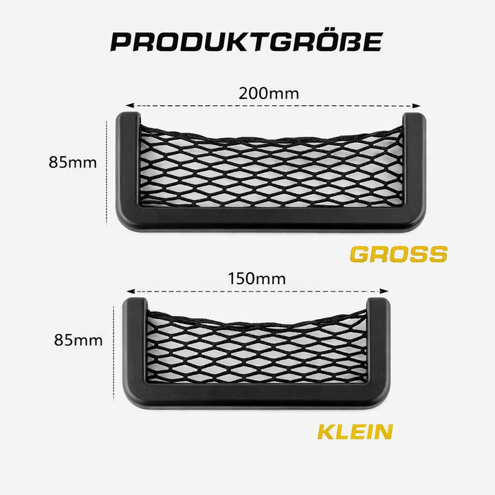 CarPocket Pro: Universelles Ablagenetz & Handyhalter Auto. Für eine aufgeräumte Mittelkonsole oder Tür.