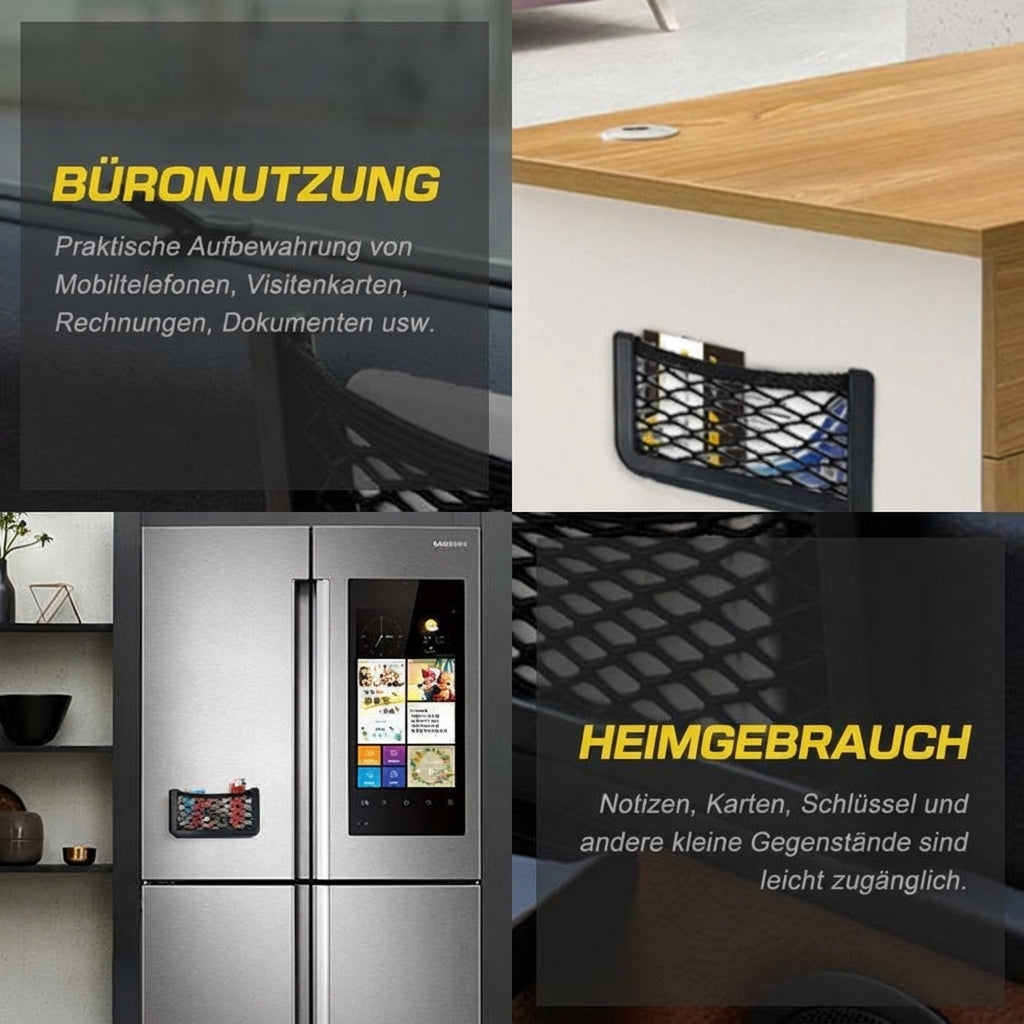 Schwarz, selbstklebend: CarPocket Pro Auto Netztasche für mehr Ordnung & als Kabel Organizer im Pkw.