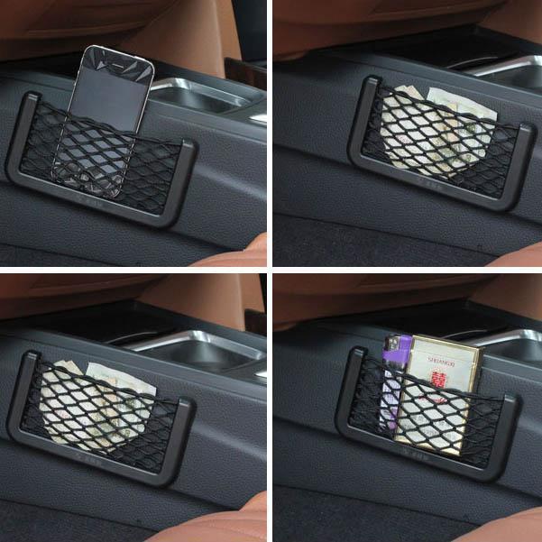 Compacte CarPocket Pro Autotasche aus elastischem Netz. Perfekt für den Beifahrerbereich oder Kofferraum.